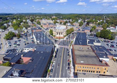 City Hall Aerial View In Downtown Framingham, Massachusetts, Usa.