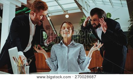 Sport Lifestyle. Healthcare Of Business People.yoga Practice. Employee Practicing On Chair In Office