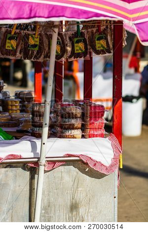 Puntarenas, Costa Rica - 2018.
Local Food Kiosk In Puntarenas Downtown.