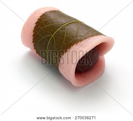 Sakura mochi, traditional japanese sweets wagashi
