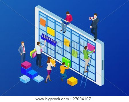 Isometric Online Weekly Schedule And Calendar Planner Organization Management On Smartphone Or Table