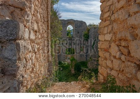 The Ruins Of The Abandoned Castle (rocca Di Piediluco) On The Hill Of The Town Of Piediluco. Umbria,