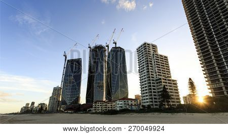 Gold Coast, Australia - November 13, 2018:  The Luxurious Jewel Tower Complex Under Construction In 