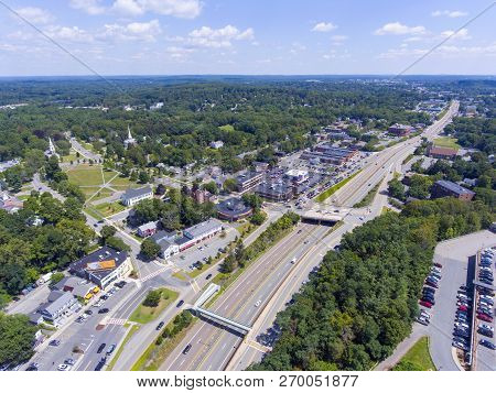 Aerial View Of Framingham Centre Common Historic District And Massachusetts Route 9 In Framingham, M