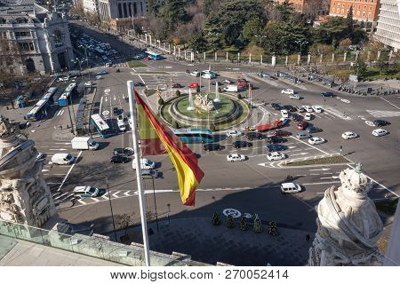 Madrid, Spain - January 24, 2018:  View From The Terrace Of Cybele Palace (palacio De Cibeles), Madr