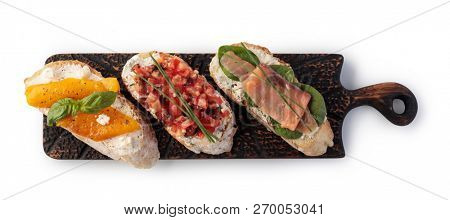 Traditional spanish tapas set on white background