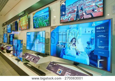 MOSCOS, RUSSIA - SEPTEMBER 20, 2018: interior shot of Samsung store in Moscow.