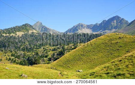 Beautiful mountain landscape in Neouvielle national nature reserve, French Pyrenees.