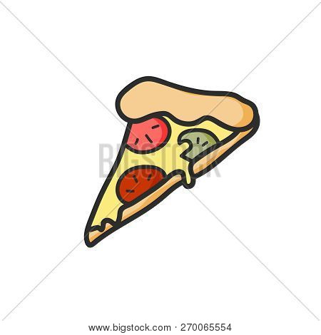 Cute Slice Of Pizza Drawing. Junk Food. Vector Isolated. Illustration.