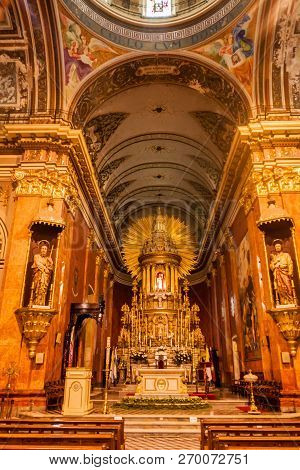 Salta, Argentina - April 9, 2015: Altar Of Cathedral Basilica And Sanctuary Of The Lord And The Virg
