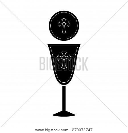Silhouette Of A Communion Cup And Host. Vector Illustration Design