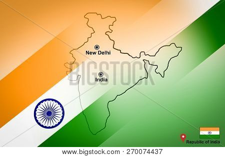 India Map And New Delhi With Location Map Pin And India Flag On Travel Map Of Asia - Republic Of Ind