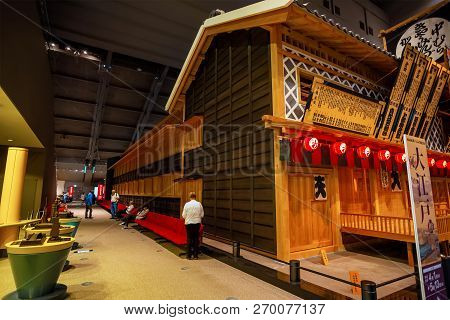 Tokyo, Japan - April 25 2018: Edo Tokyo Museum Permanent Exhibition Vividly Illustrates The Past Of