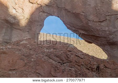 Detail Of A Natural Window In A Rock Formation Called Italia Perdida In Bolivia