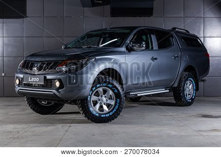 Novosibirsk, Russia - November 20, 2018: Mitsubishi L200, Front View. Photography Of A Modern Car On