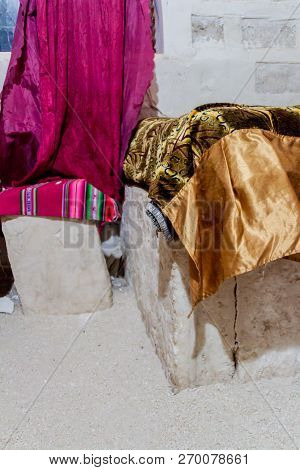 Puerto Chuvica, Bolivia - April 16, 2015: Detail Of A Salt Bed In A Hotel Made Of Salt Near Salt Pla