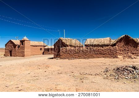 Adobe Houses In Cerrillos Village On Bolivian Altiplano