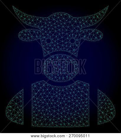 Mesh Cow Boy Polygonal Illustration. Abstract Mesh Lines, Triangles And Points On Dark Background Wi