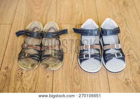 Old And New Childrens Orthopedic Shoes. Thomas Heel, Arch Support