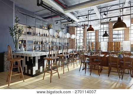 modern restaurant interior design. 3d rendering concept