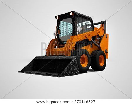 Old Orange Wheel Loader On Wheels With Bucket 3d Render On Gray Background With Shadow