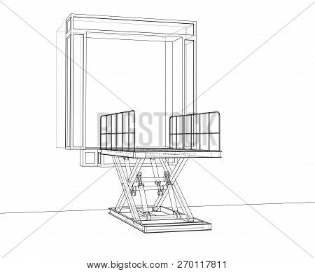 Dock Leveler Concept. Vector Rendering Of 3d. Wire-frame Style. The Layers Of Visible And Invisible 