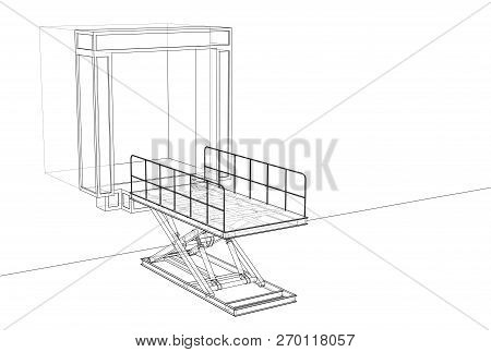 Dock Leveler Concept. Vector Rendering Of 3d. Wire-frame Style. The Layers Of Visible And Invisible 