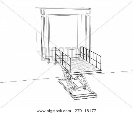 Dock Leveler Concept. Vector Rendering Of 3d. Wire-frame Style. The Layers Of Visible And Invisible 