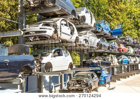 Recycling Of Old,used, Wrecked Cars. Dismantling For Parts At Scrap Yards