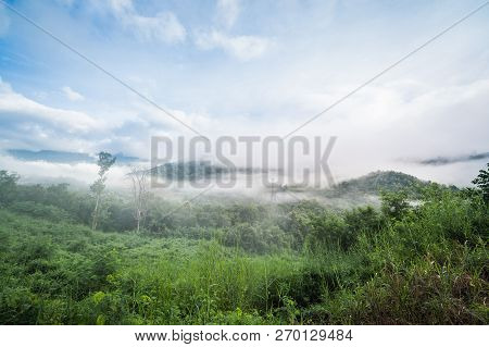 Panorama View Blue Sky And Cloudy Of Nature And Top View Of Mountain And Forest In Khao Kho, Phetcha
