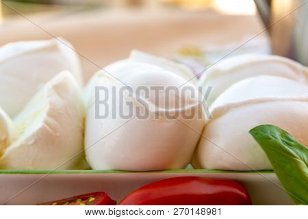 Fresh Soft Italian White Cheese Mozzarella Buffalo, Original From Campania, Paestrum And Foggia Regi