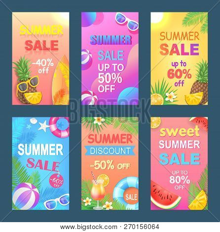 Best Summer Offer Discount Vector Posters. Seasonal Reductions, Decrease Of Price. Accessory And Sur