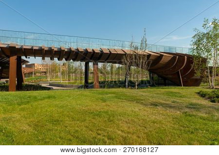 Moscow, Russia - July 06, 2018: Tufeleva roscha architecture park in Moscow. Summer day at landscape park walk.
