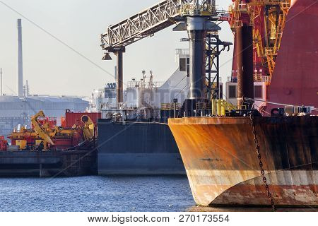 Close-up Of Ships Moored In The Canal Caland In The Port Of Rotterdam