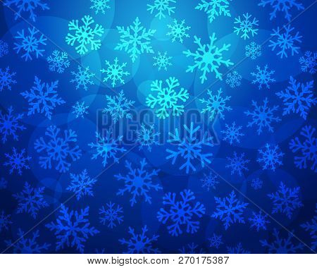 Blue Snowflakes On Sapphire Background. Snowflake Line Christmas Frost On Navy Blue Background For X