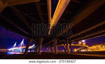 Saint-petersburg, Russia - November 21, 2018: Time Lapse Evening Highway, Western High-speed Diamete
