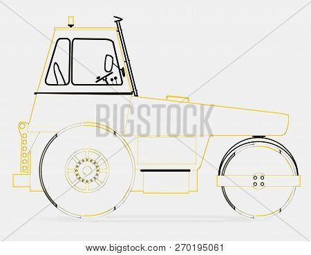A Modern Diesel Engine Road Roller Over A White Background
