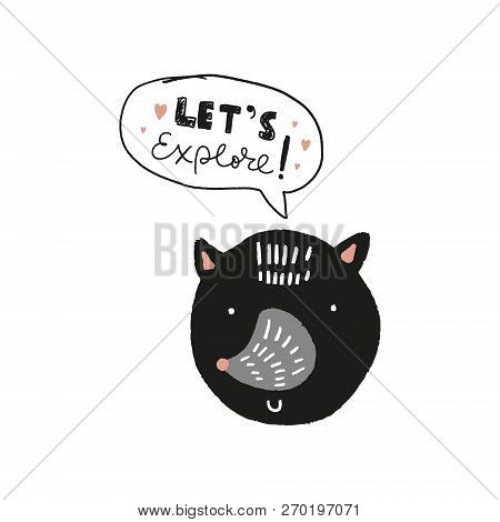 Vector Little Wolf Face. Scandinavian Style Kids Graphic