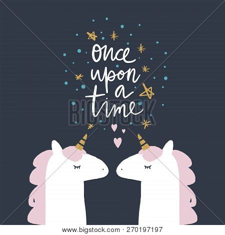 Vector Cute Unicorns Illustration, Card And T-shirt Design