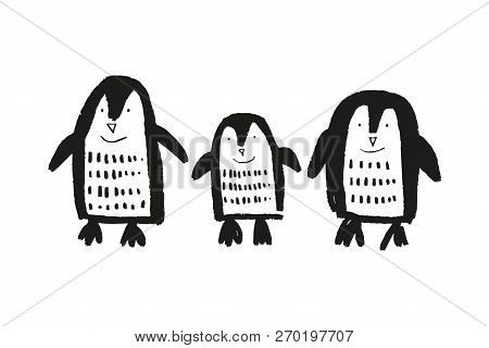 Cute Nursery Hand Drawn Little Penguins, Baby Animal Print
