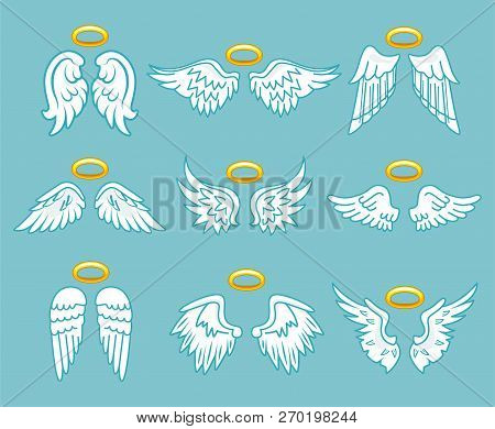 Angel White Feather Wings With Nimbus Set