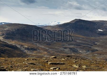 The View Of The Landscape From The Top Of Mount Njulla. Northern Sweden