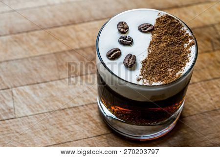 White Russian Cocktail With Coffee Beans. Beverage Concept.