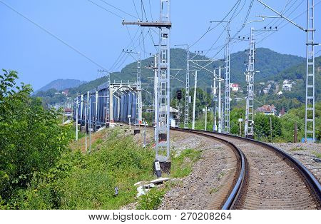 Curve In The Path Of The Railway And Railway Bridge
