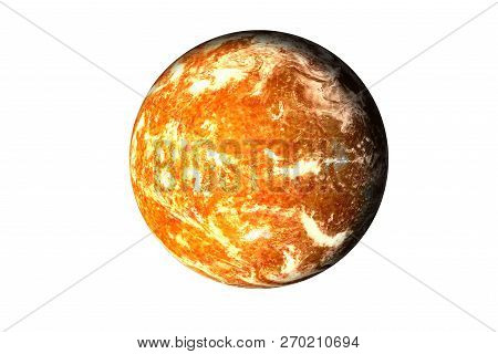 Orange Planet With Burning Magmatic Surface And Gas Atmosphere Isolated. Science Fiction. Elements O