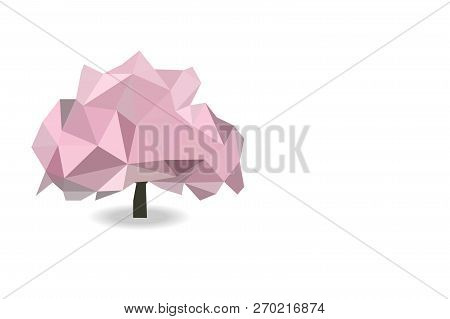 Pink Tree Low Poly Is Isolated With White Background, Nature Art Object Concept, Polygon And Geometr