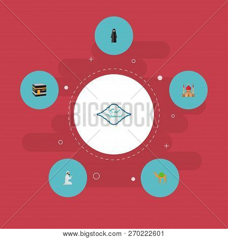 Set Of Ramadan Icons Flat Style Symbols With Arabian, Camel, Namaz And Other Icons For Your Web Mobi
