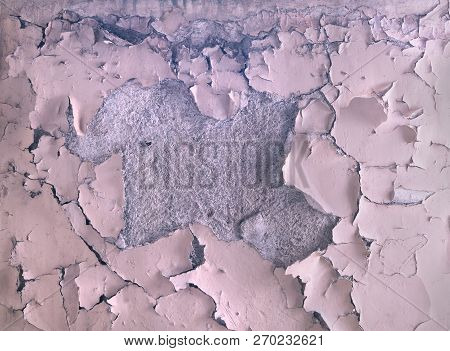 The Texture Of The Old Paint Peeling On The Stone Wall. Background Of Exfoliation Dye. Stock Image.