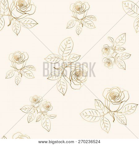 Seamless Pattern With Gold Roses. Vector Illustration