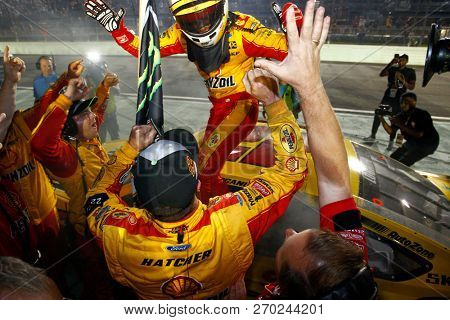 November 18, 2018 - Homestead, Florida, USA: Joey Logano (22) celebrates after winning the Monster Energy NASCAR Cup Series Championship after winning the Ford 400 at Homestead-Miami Speedway 